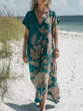 Retro-Print V-Ausschnitt Freizeitkleid – Bild 1 | LuxeStyle