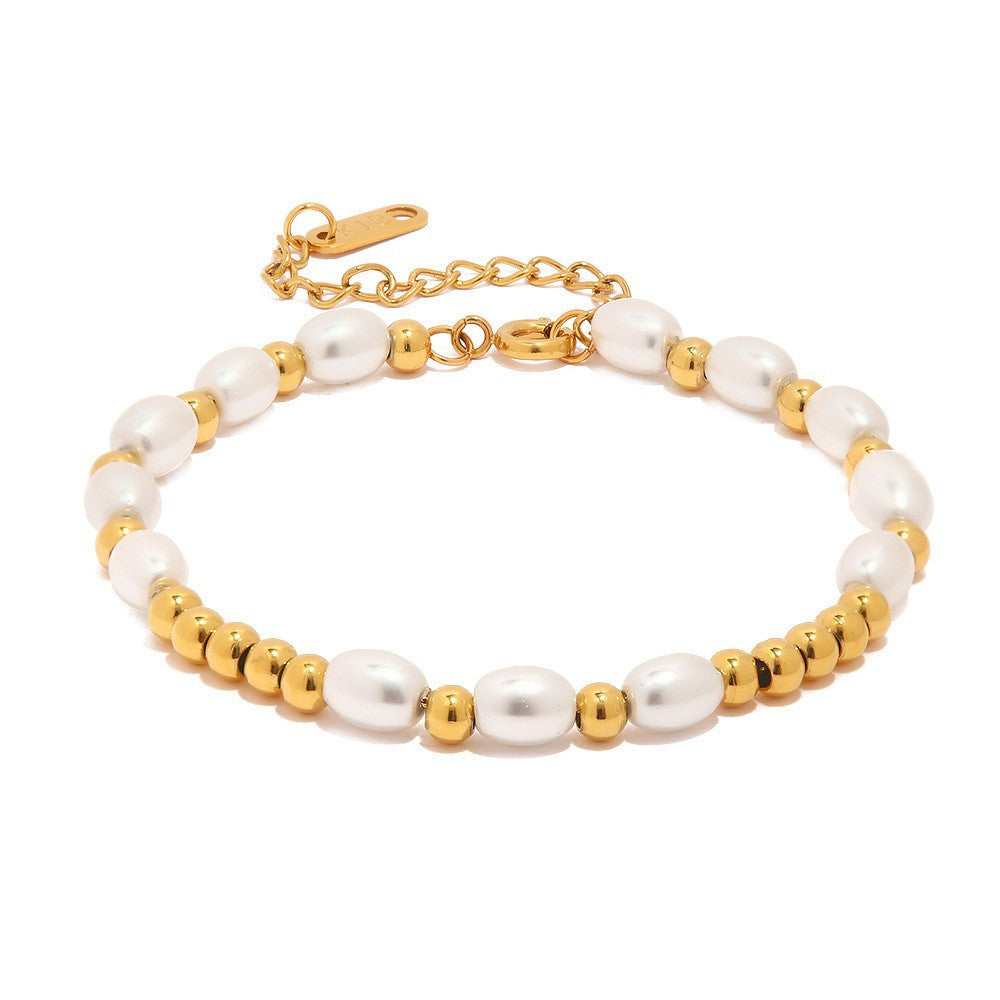 Perlenarmband aus Edelstahl, vergoldet – Bild 2 | LuxeStyle