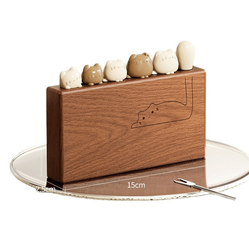Ebenholz-Fruchtgabel-Set mit Katzenmotiv – Bild 4 | LuxeStyle