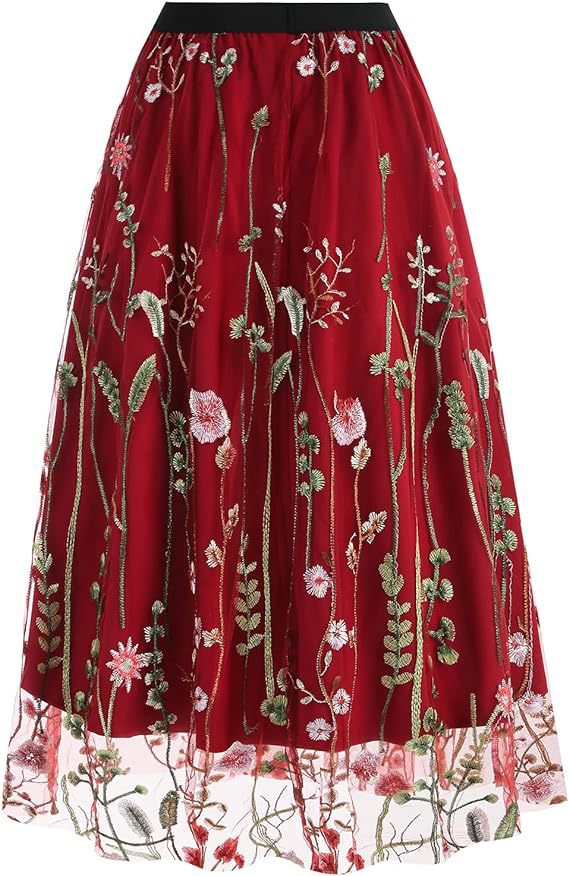 Damen-A-Linie Tüllrock Blumenmuster