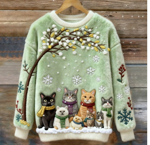 Weihnachtssweatshirt mit Katzen-Motiv
