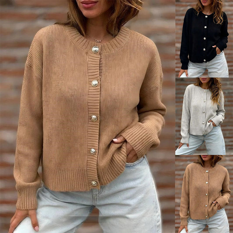 Damen Strickjacke mit Knopfleiste und langen Ärmeln