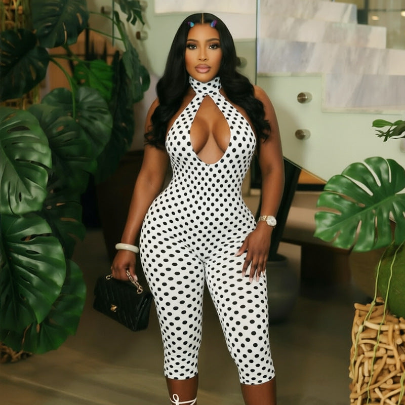 Gepunkteter Halterneck Jumpsuit