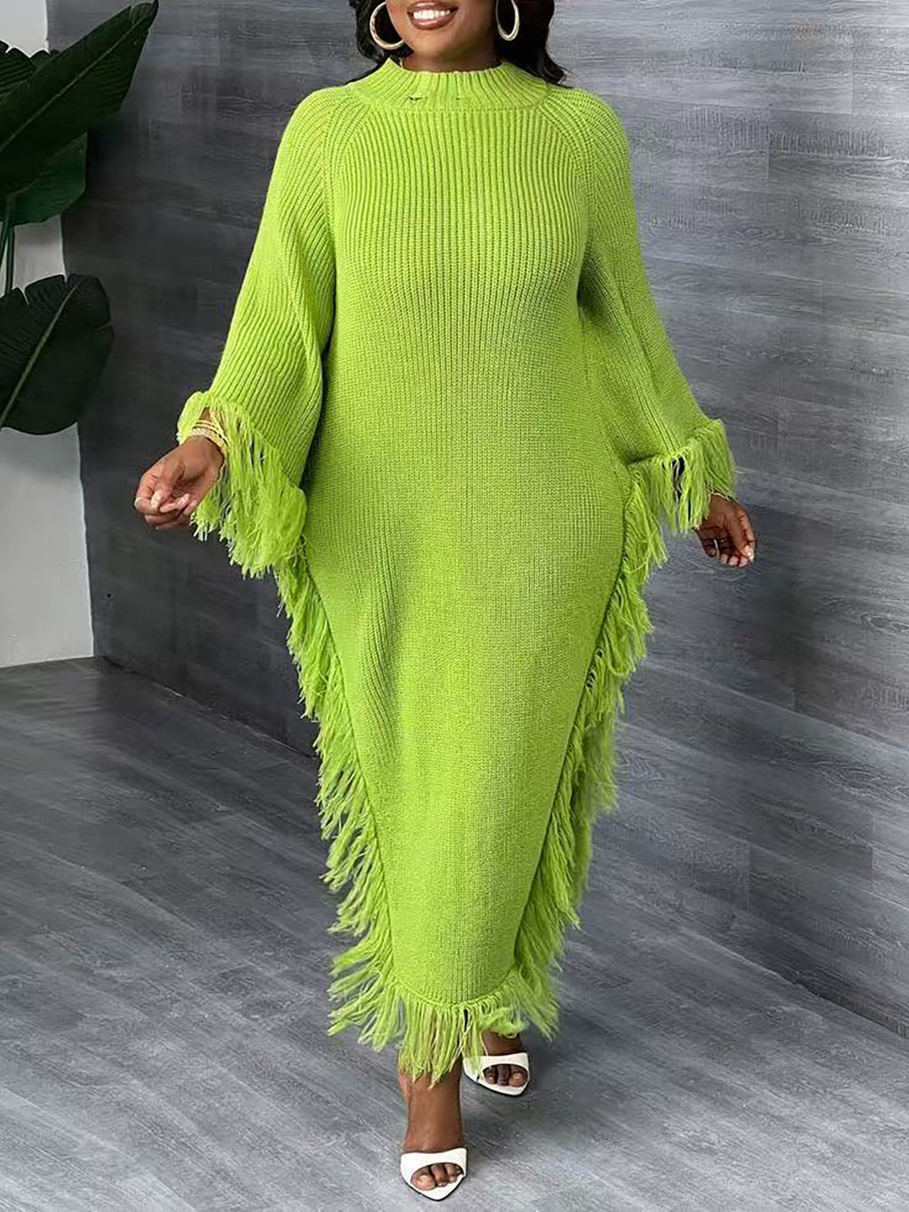 Casual Midi-Kleid mit Quasten und Raglanärmeln