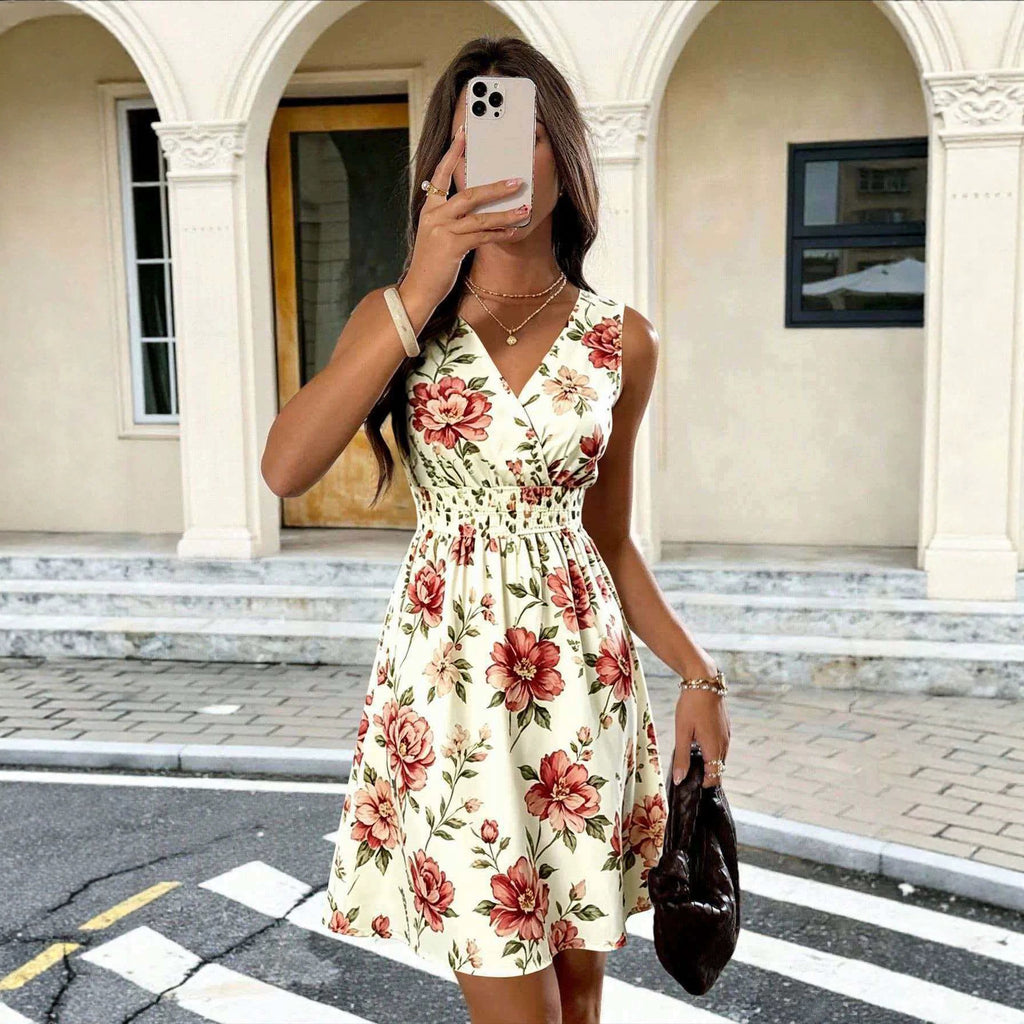 Vielseitiges V-Neck Midikleid mit Print