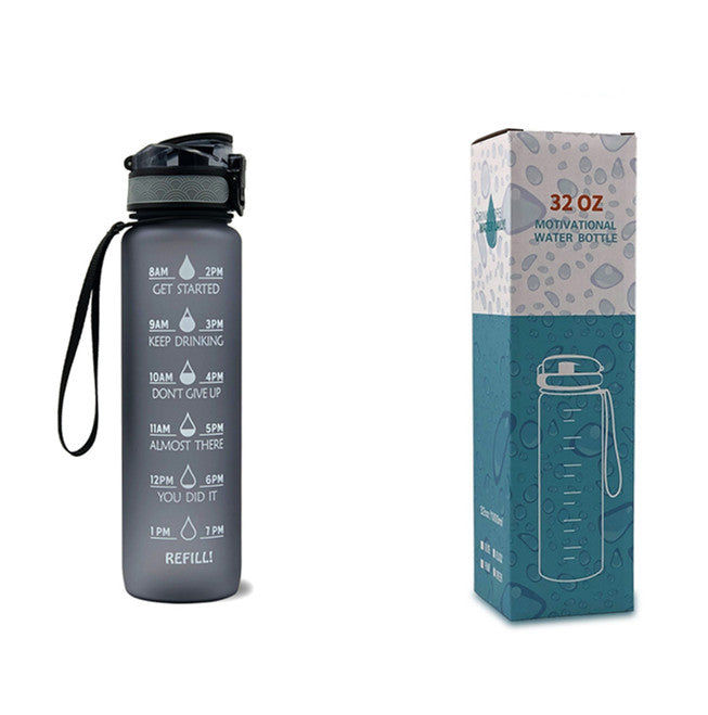 Motivierende Wasserflasche mit Zeitmarken, 1L, leckdicht