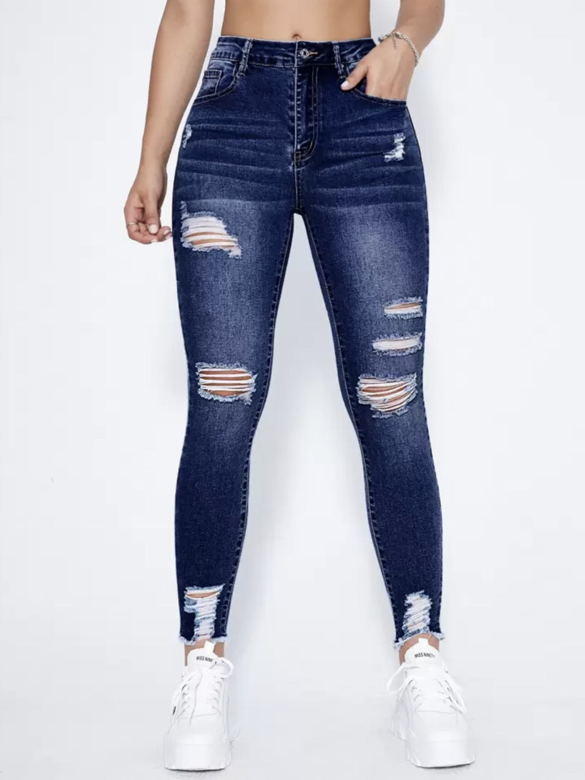 Gerissene Slim-Fit Dehnbare Damenjeans