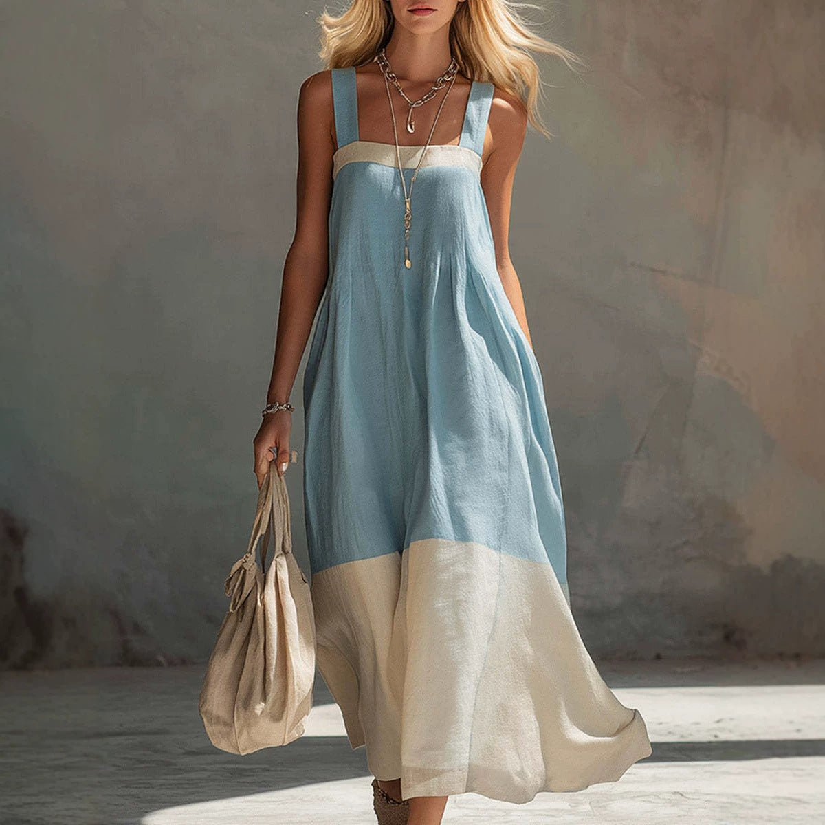 Chic Strap Maxi-Kleid mit Farbkontrast – Bild 6 | LuxeStyle