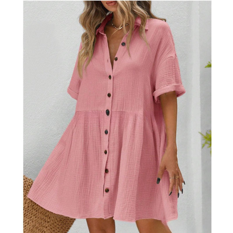 Midi-Kleid aus Baumwoll-Leinen-Mix mit Knopfleiste
