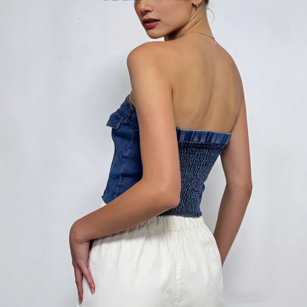 Damen Slim-Fit Denim Tube Top