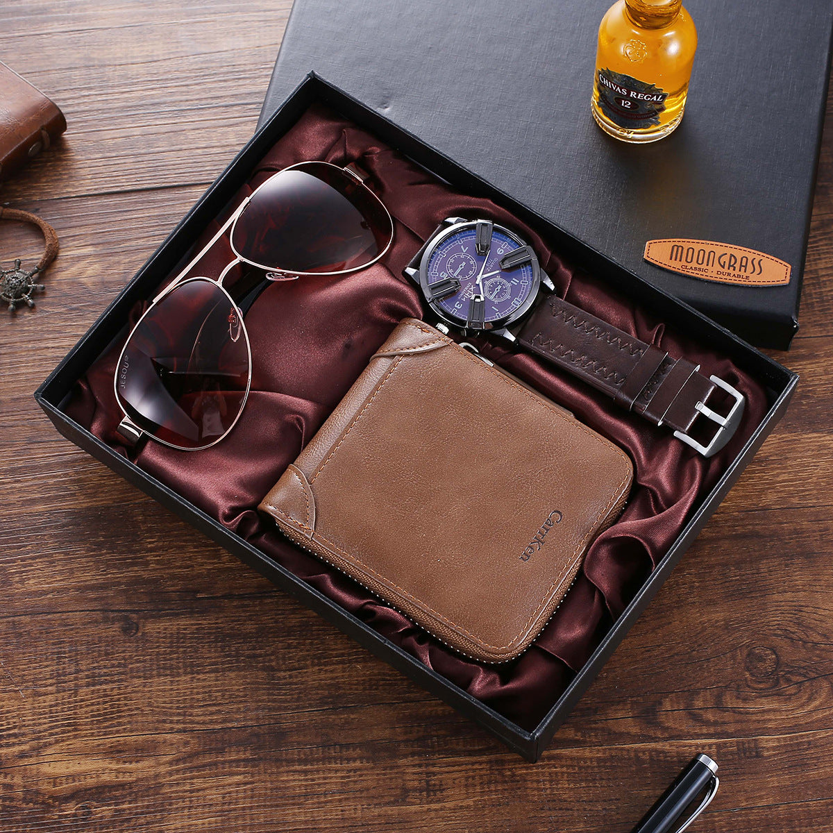 Geschenkset: Quarzuhr, Portemonnaie, Brille | LuxeStyle