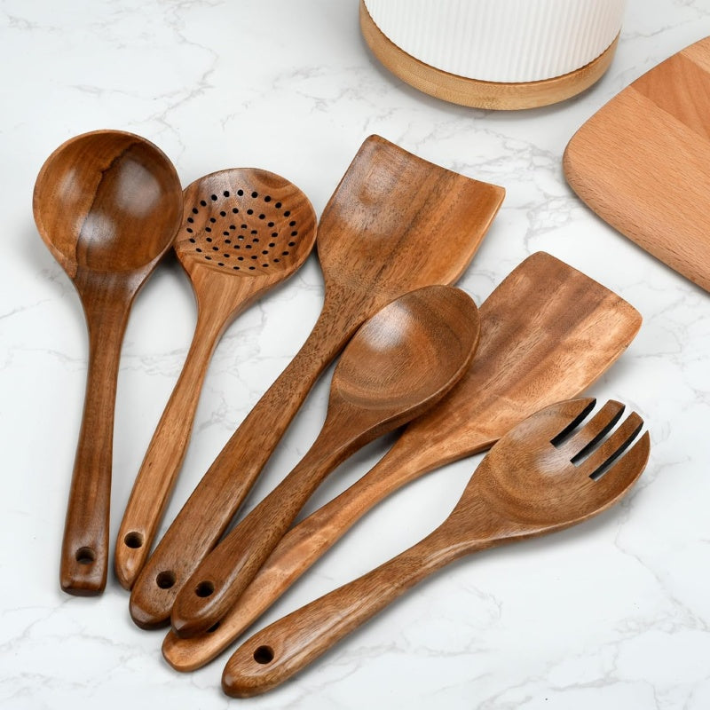 6-teiliges Kochlöffel-Set aus Teakholz
