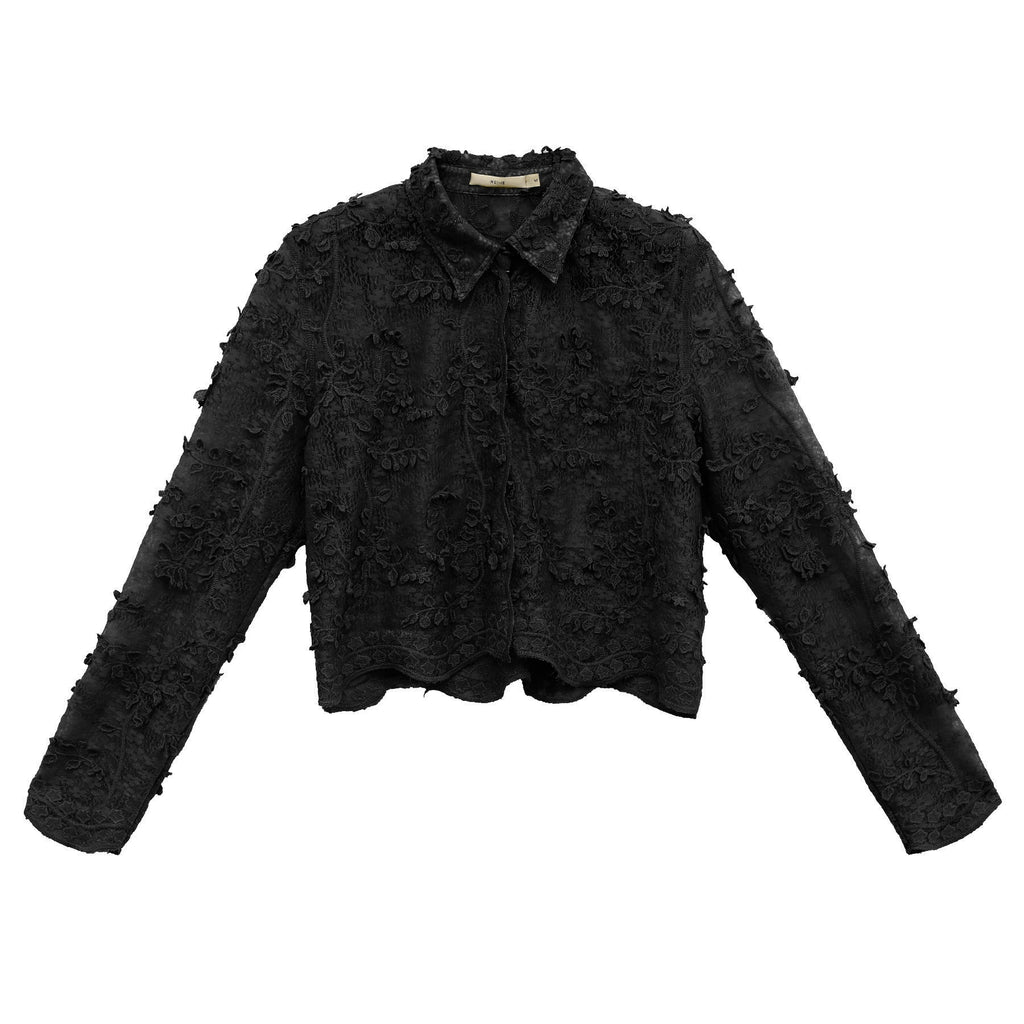 Damen Jacquard Knopf-Spitzenhemd – Bild 2 | LuxeStyle