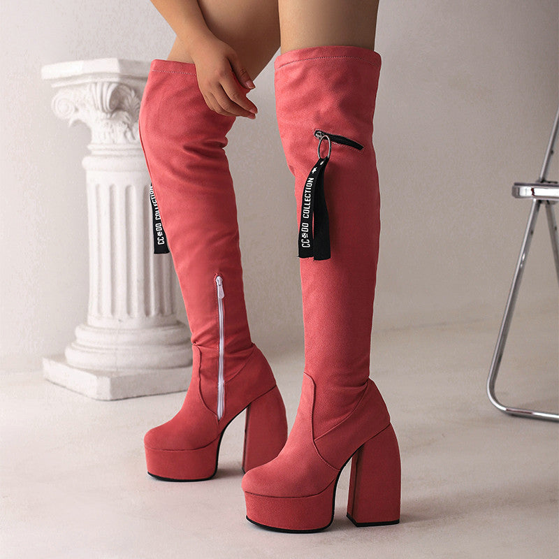 Overknee-Stiefel mit Chunky-Heel und Reissverschluss