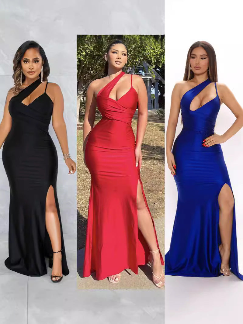 Einseitiges Fishtail-Kleid in Schwarz – Bild 6 | LuxeStyle