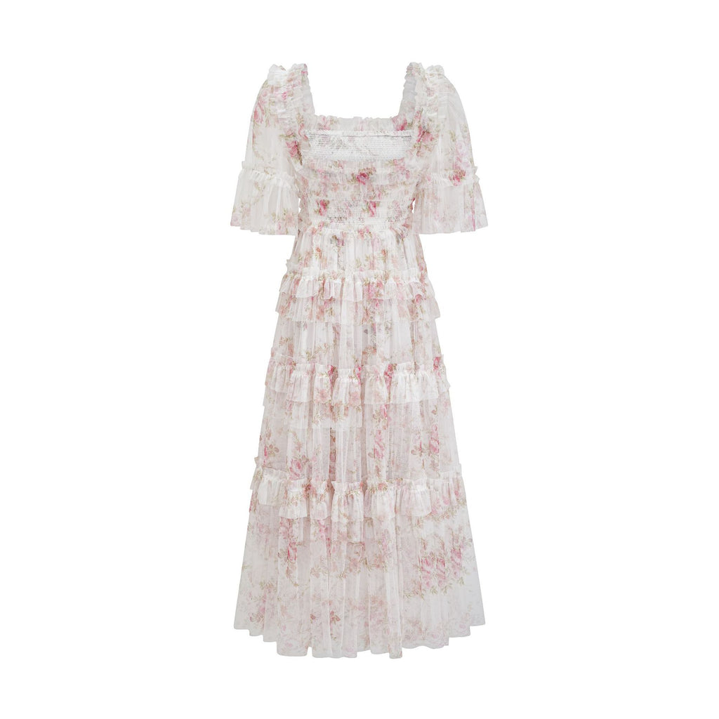 Besticktes A-Linien-Kleid mit Blumenmuster