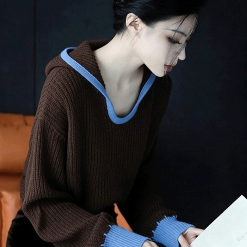 V-Ausschnitt Strickpullover im French-Style