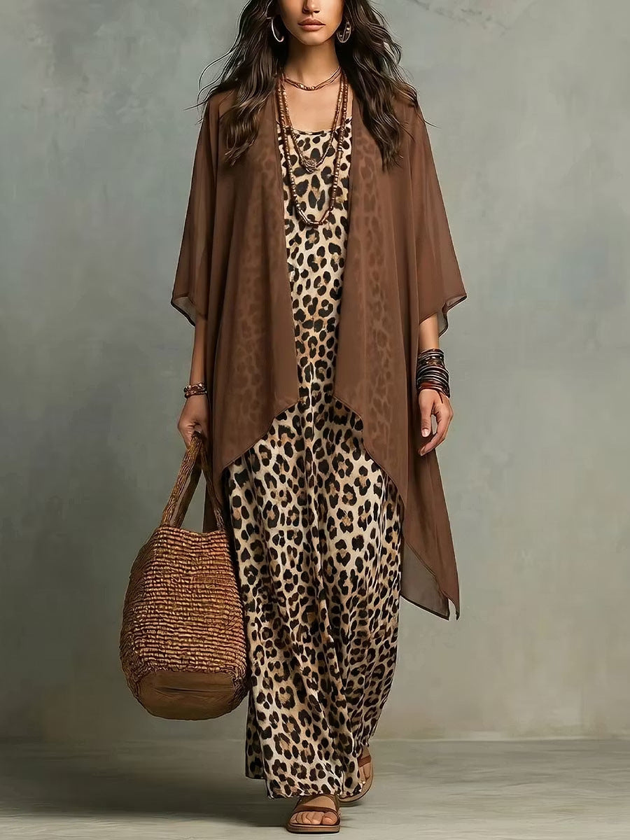 Leoparden-Print Trägerkleid Zweiteiler