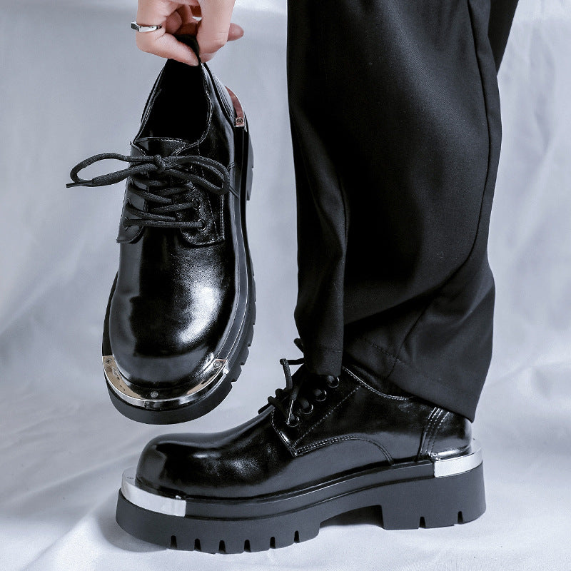Erhöhende Leder-Schuhe für Herren mit dicker Sohle
