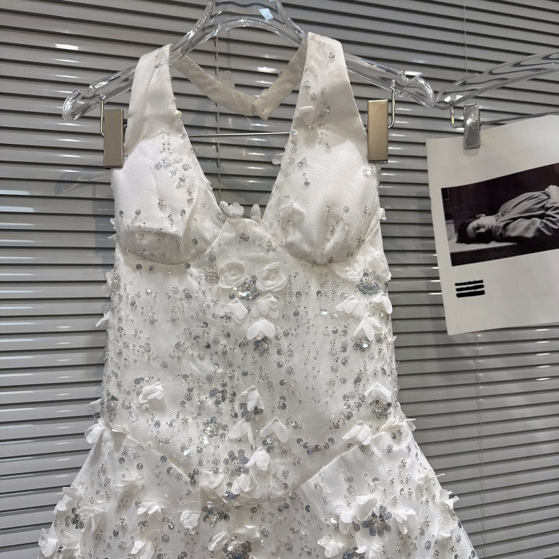 A-Linien-Blumenkleid in Weiss – Bild 5 | LuxeStyle