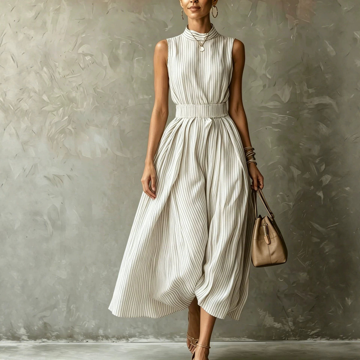 Ärmelloses Streifen-Kleid mit Taillenumspielung – Bild 2 | LuxeStyle