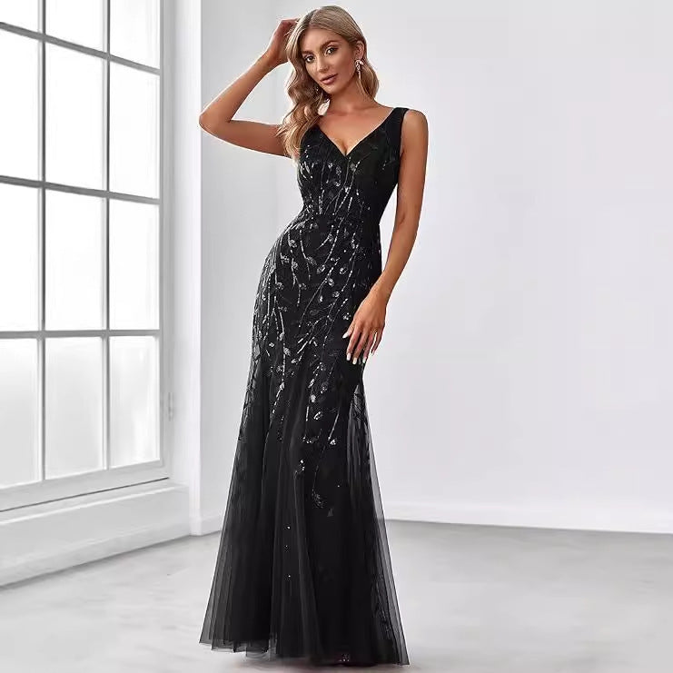 Formelles Paillettenkleid mit Doppel-V-Halsausschnitt – Bild 14 | LuxeStyle