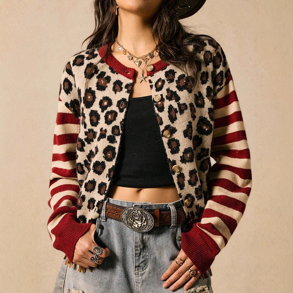 Gestreiftes Top & Cardigan mit Leopardenmuster – Bild 6 | LuxeStyle