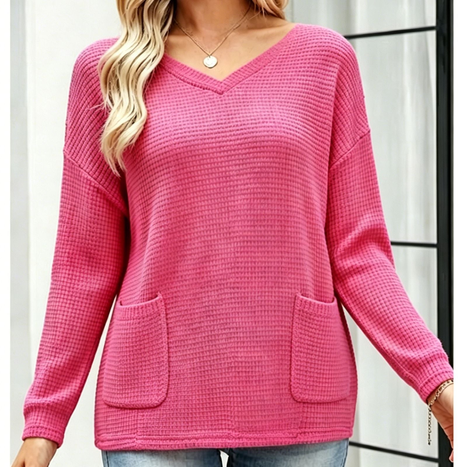 Loose V-Neck Stricktop für Damen