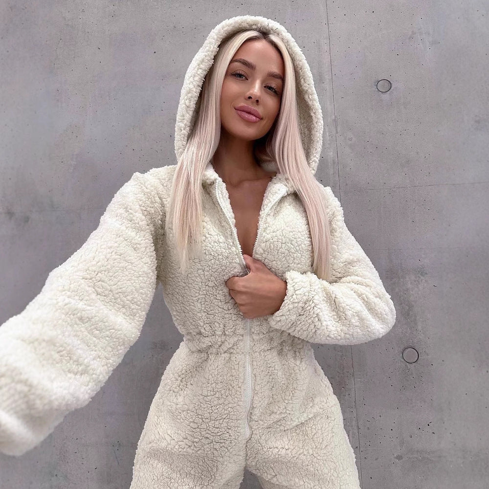 Damen Fleece Jumpsuit mit langen Ärmeln