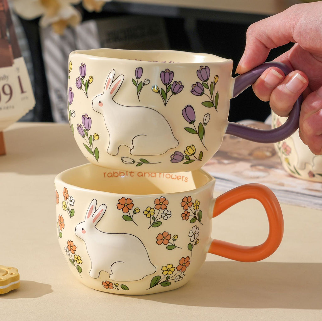 Keramiktasse mit Blumen und Hasenmotiv – Bild 7 | LuxeStyle