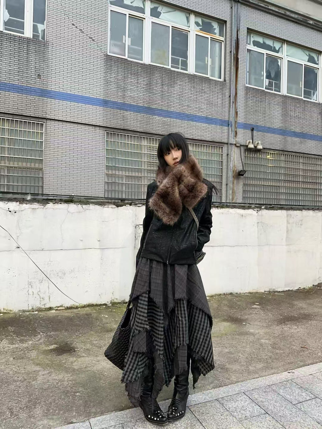 Patchwork Irregular Plaid Skirt
