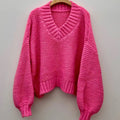Grobstick-Pullover mit V-Ausschnitt – Ansicht 3