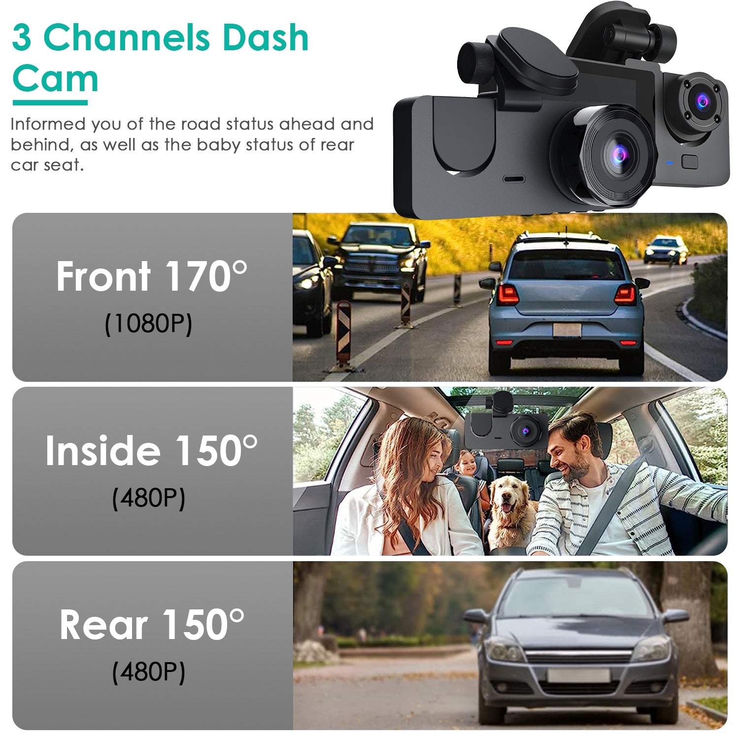 3-Kanal-Dashcam mit Bewegungsmelder