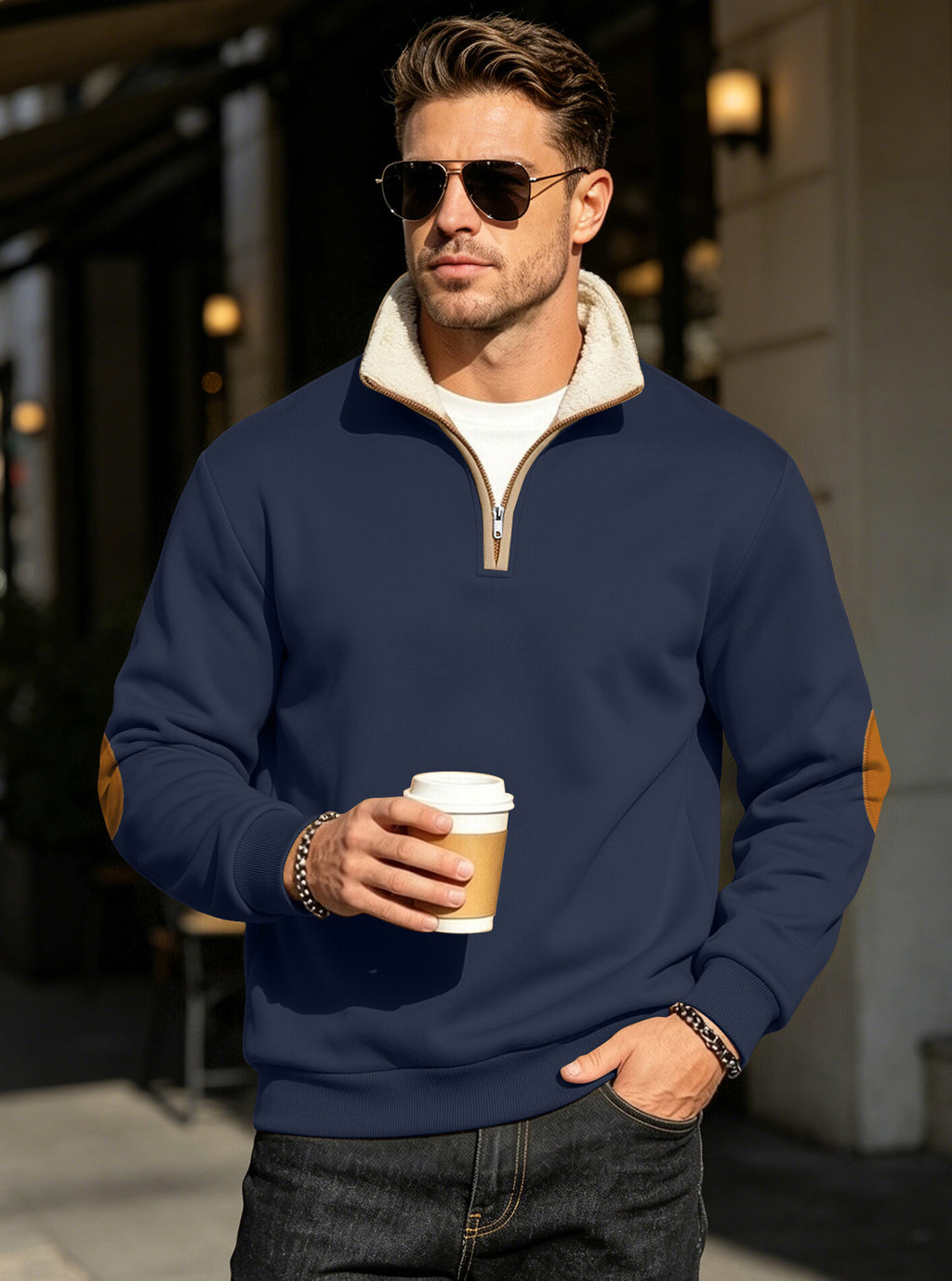 Retro Patchwork Langarm-Sweatshirt für Herren – Ansicht 8
