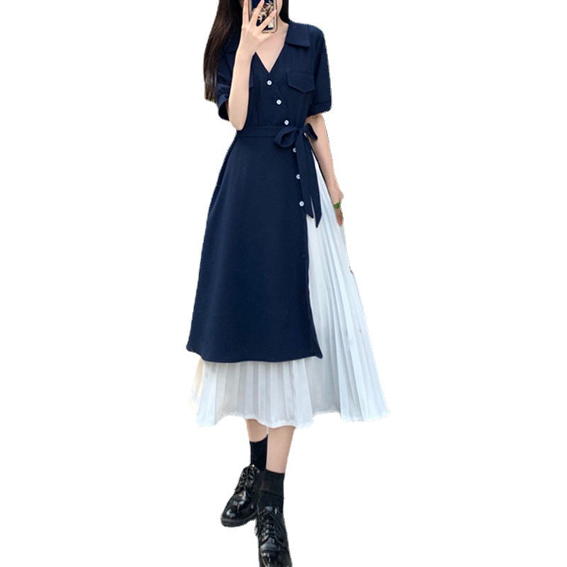 Midikleid «Bluette» – Fake-2-Teiler mit V-Ausschnitt