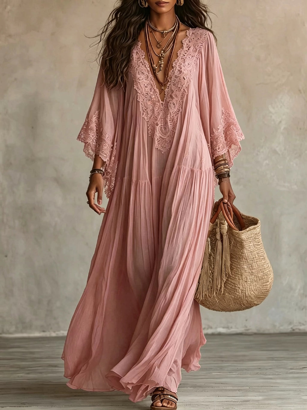 Spitzenkleid mit V-Ausschnitt & Fledermausärmeln – Bild 11 | LuxeStyle
