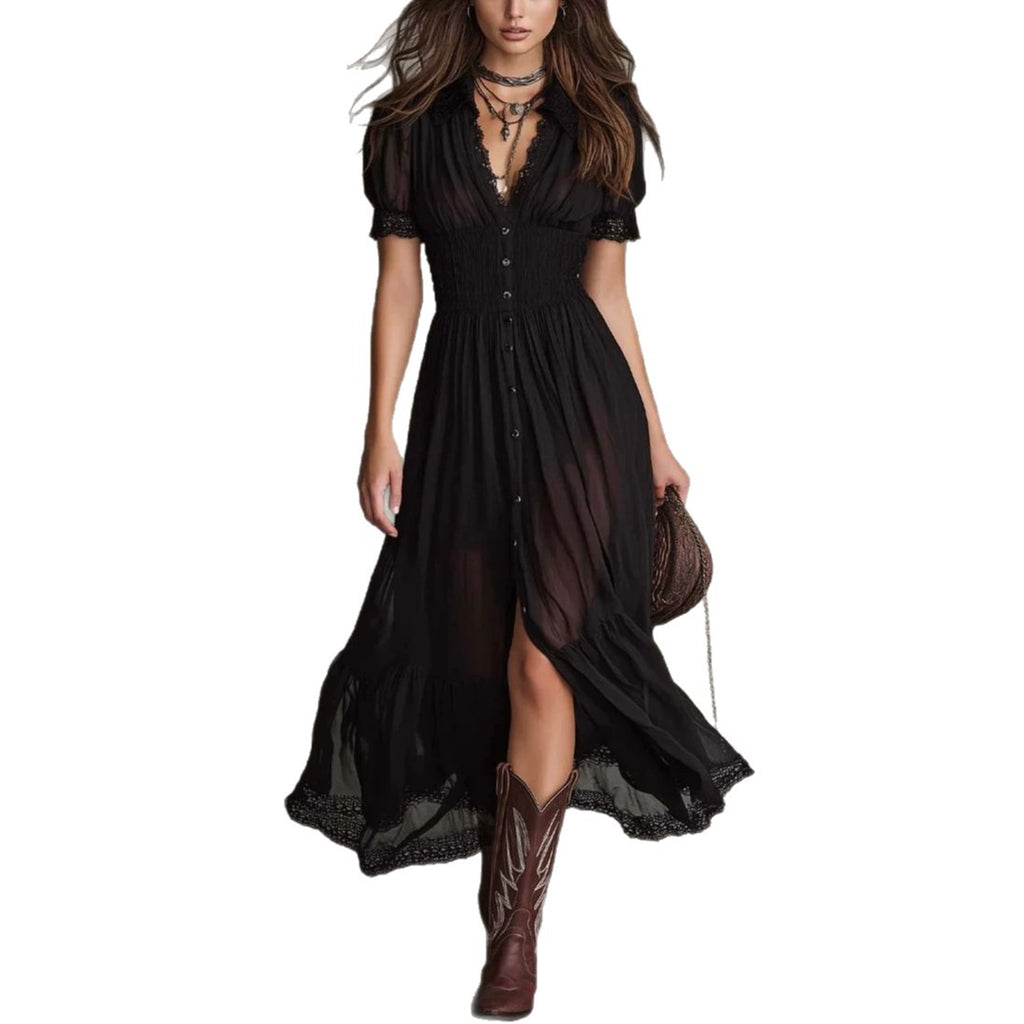 Elegante V-Neck Bluse & Maxi-Rock Set – Bild 4 | LuxeStyle