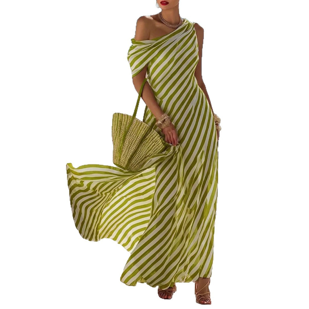 Off-Shoulder Maxikleid mit Streifenmuster – Bild 2 | LuxeStyle