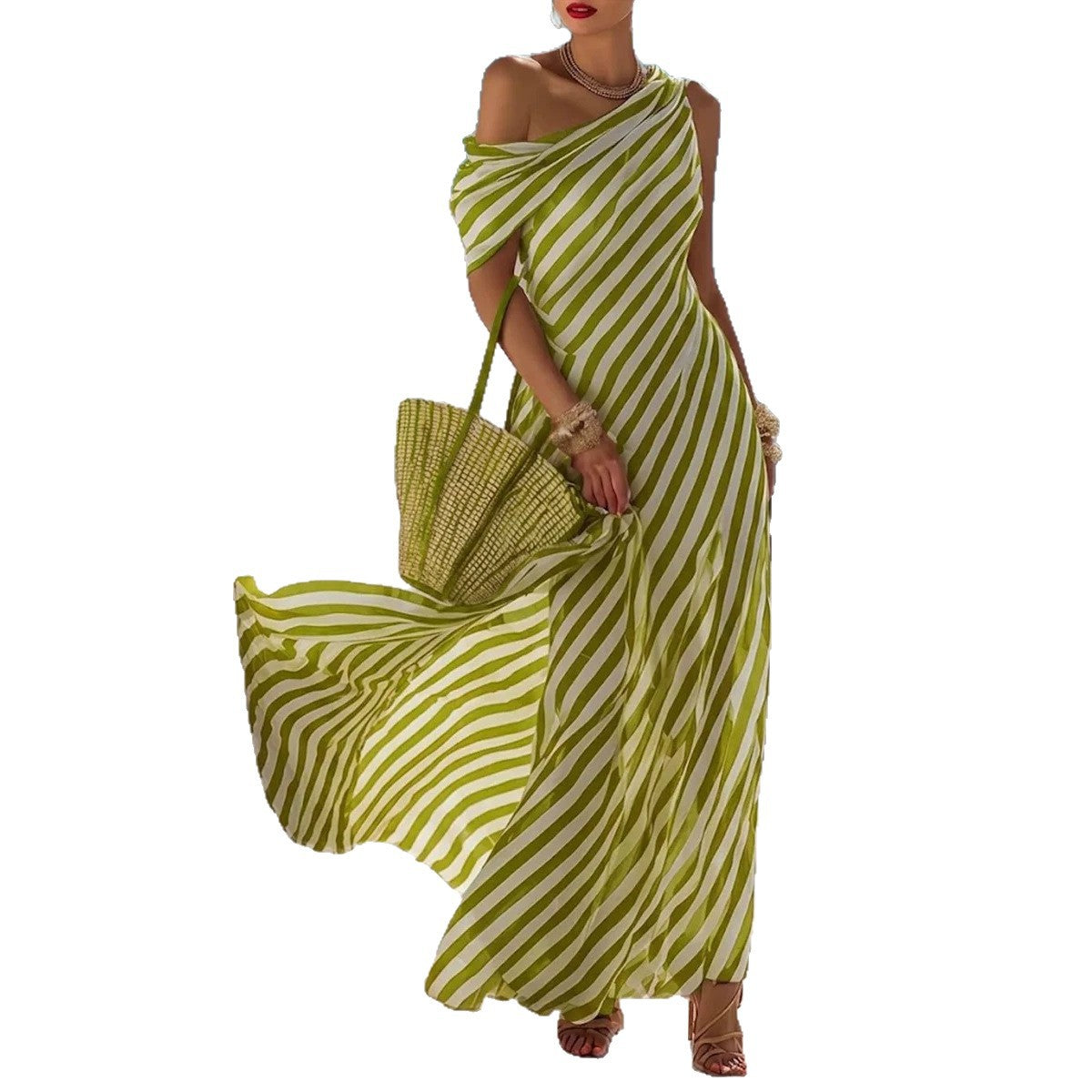 Off-Shoulder Maxikleid mit Streifenmuster – Bild 2 | LuxeStyle
