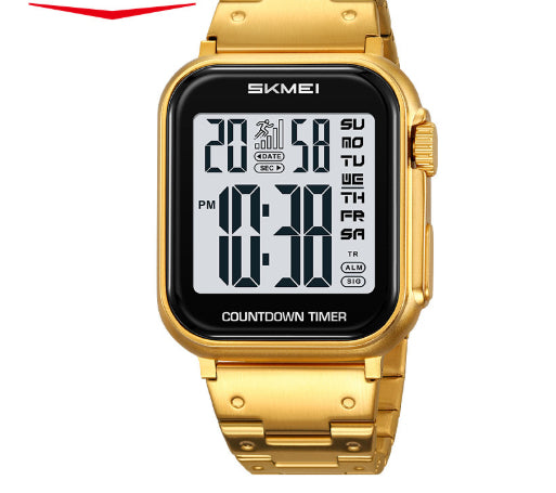 Digitale Herrenuhr mit Stahlarmband und Alarm | LuxeStyle