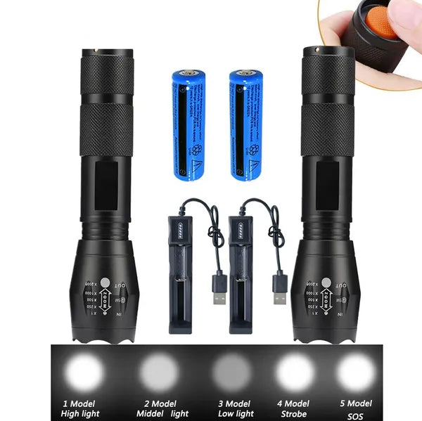 2er-Set USB LED Taschenlampen mit Zoom