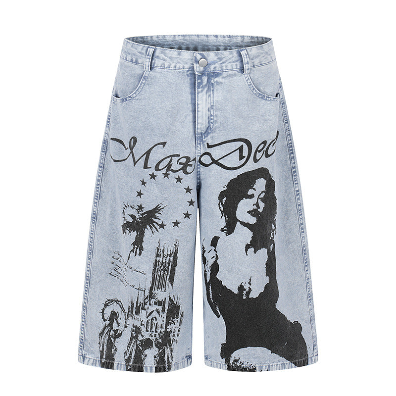 Gedruckte gewaschene Kurzjeans
