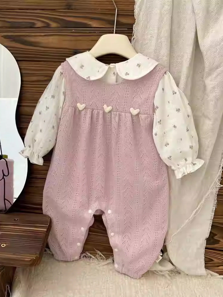 Herbst-Overall für Mädchen – rosa Blumen-Set – Bild 2 | LuxeStyle