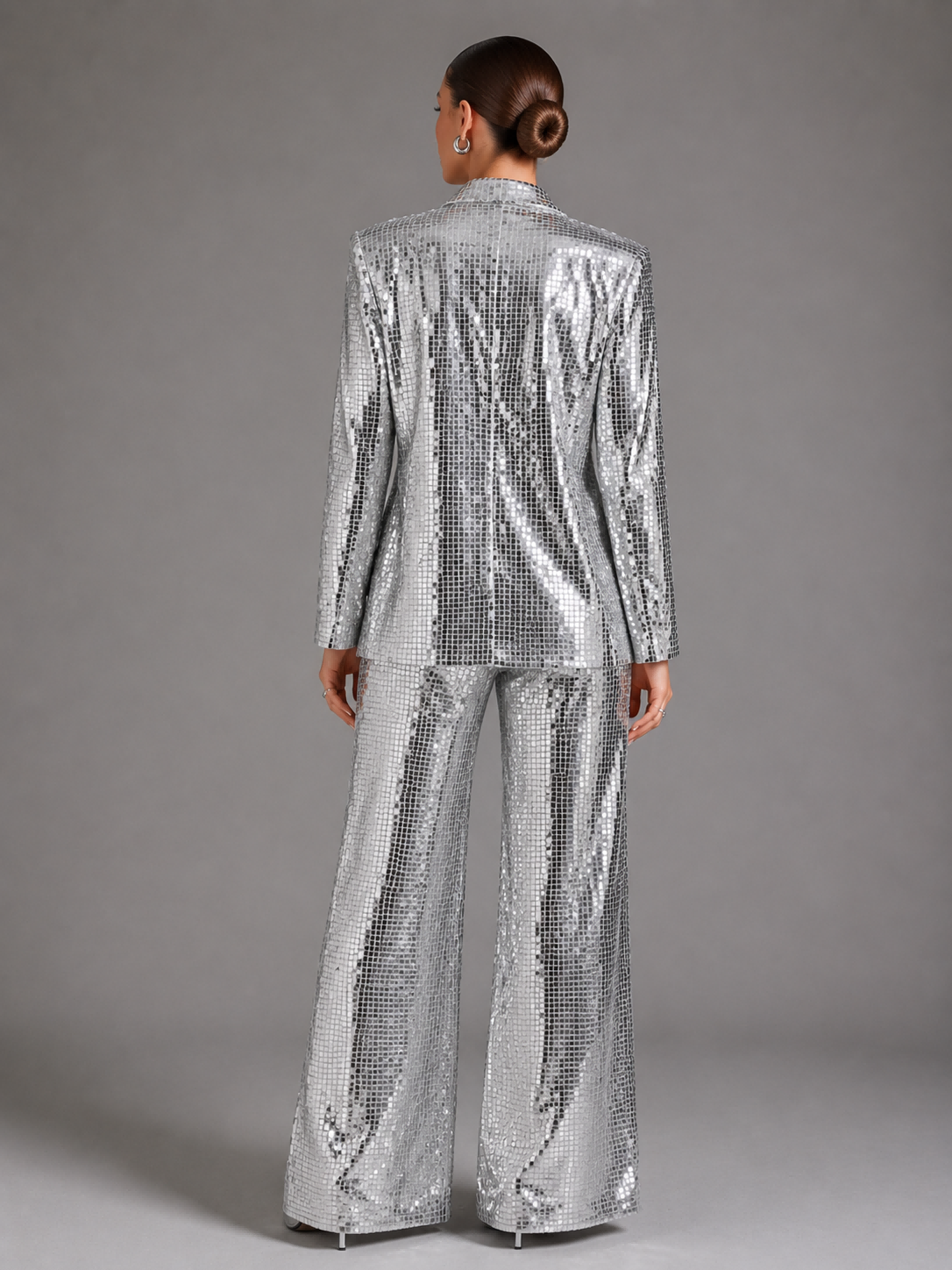 Silber Pailletten Blazer & Flare Hose Party-Set