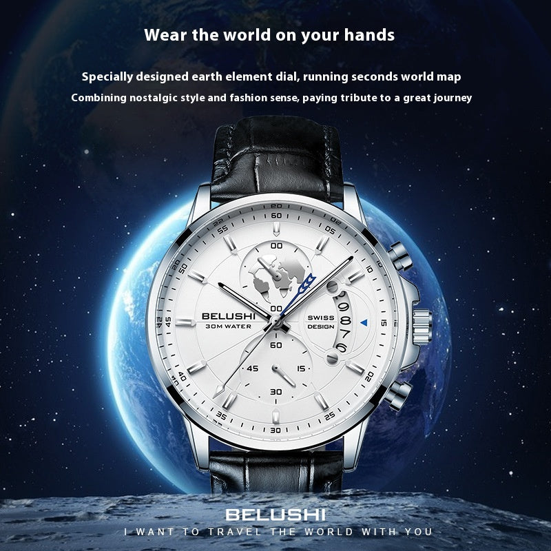 Business Herrenuhr mit Leuchtzeigern und Lederarmband