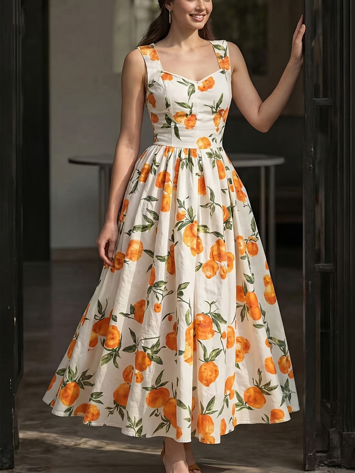 Ärmelloses Maxikleid mit Fruchtmuster – Bild 6 | LuxeStyle