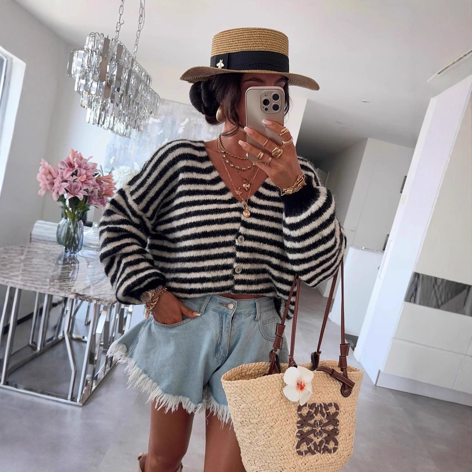 Gestreifter Cardigan mit Knopfleiste