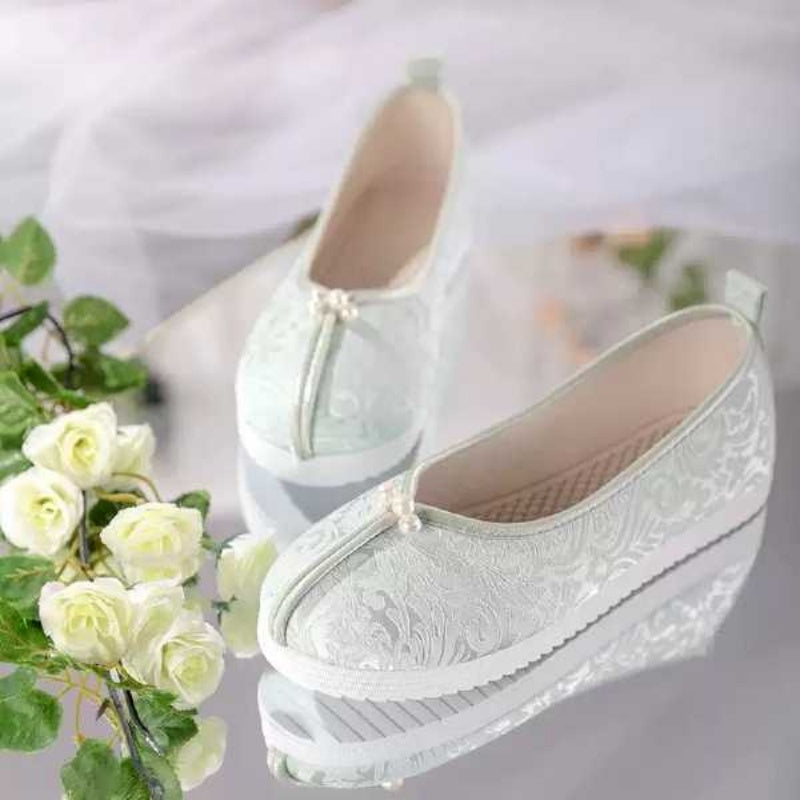 Jacquard Satin Flats mit Perlen