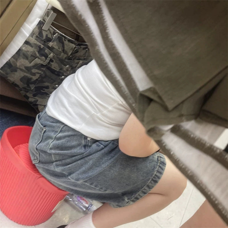 Retro Khaki Minirock im Utility-Stil