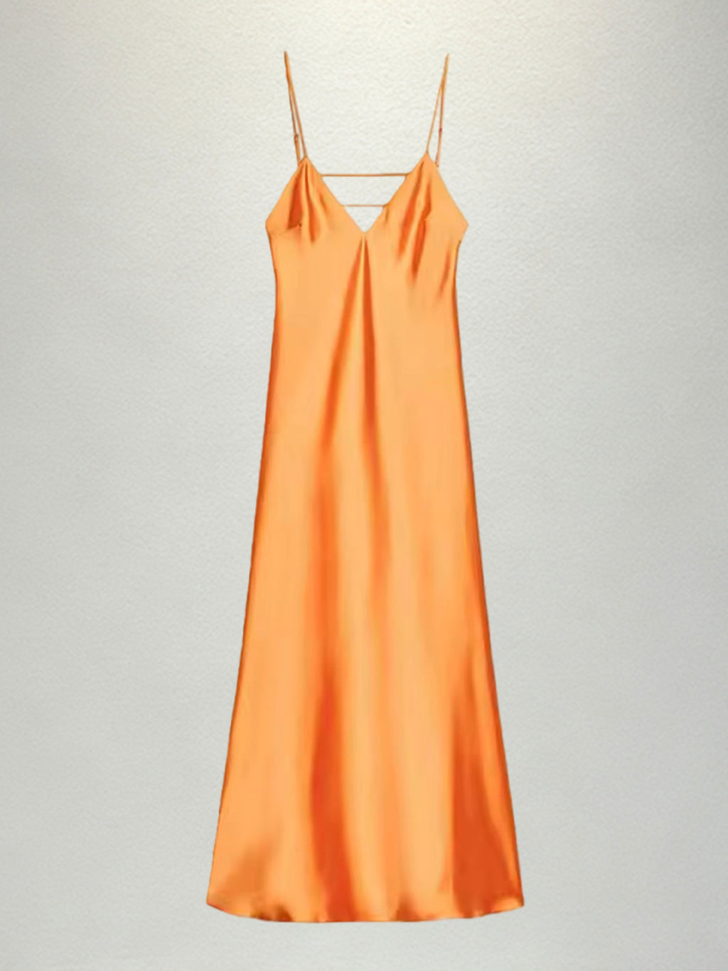 Satin Spaghetti-Träger Maxi-Kleid mit V-Ausschnitt